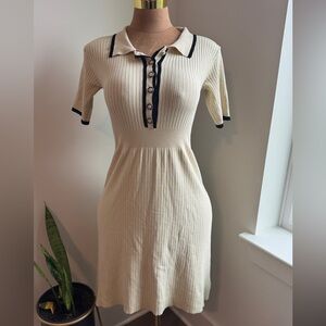 Commense Contrast Trim Ribbed Midi Dress